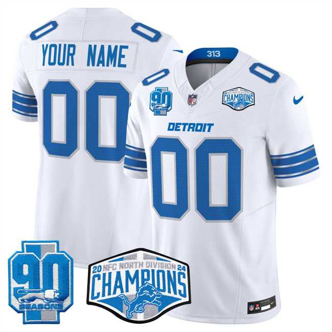 Men & Women & Youth Detroit Lions Active Player Custom White 2024 NFC North Champions 90th Anniversary Patch F.U.S.E. Vapor Limited Stitched Jersey->customized nfl jersey->Custom Jersey